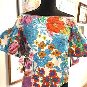 H&M Colorful Floral Off-Shoulder Blouse